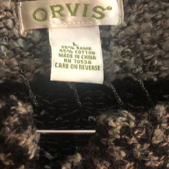 Orvis Women’s Large Gray Black Chunky Knit Abstract Cardigan Sweater Big Buttons - Picture 4 of 5